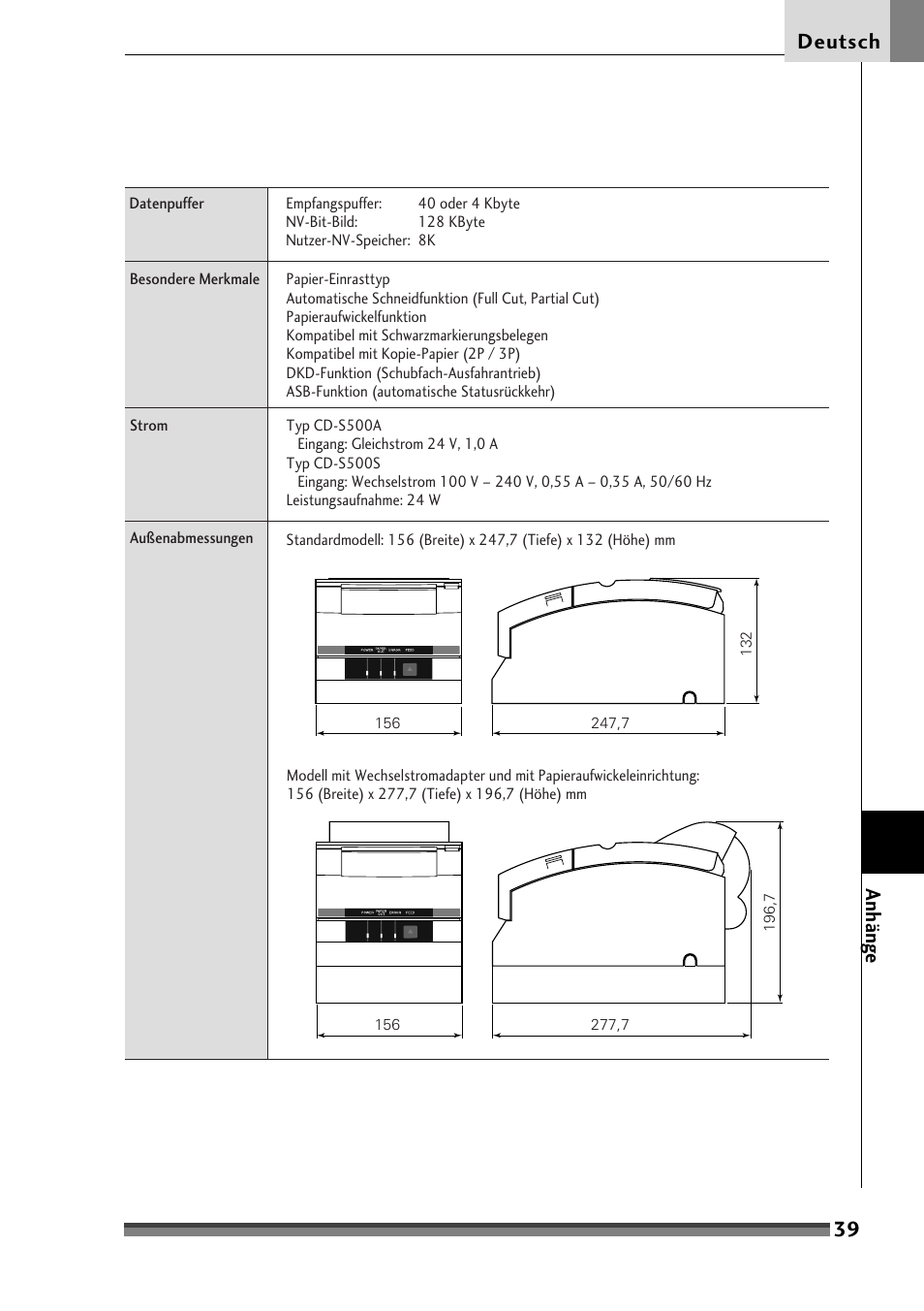 39 deutsch anhänge | Citizen Systems Citizen CD-S500 User Manual | Page 133 / 220