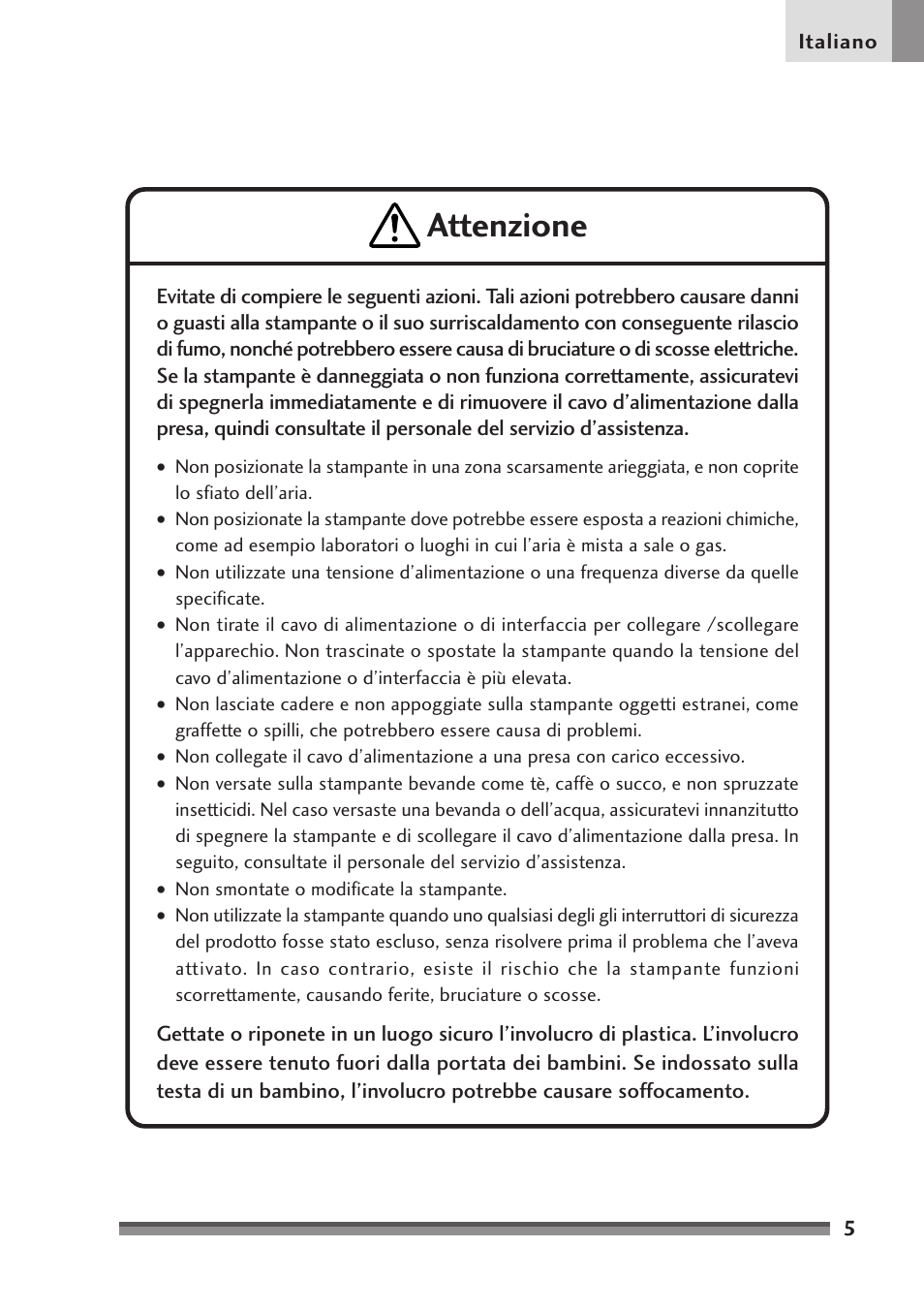 Attenzione | Citizen Systems Citizen CD-S500 User Manual | Page 141 / 220