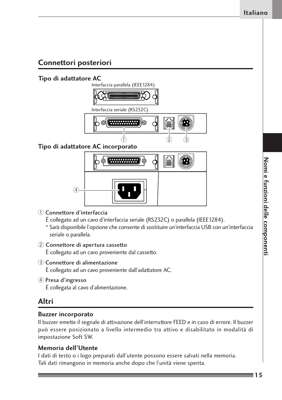 Connettori posteriori, Altri | Citizen Systems Citizen CD-S500 User Manual | Page 151 / 220