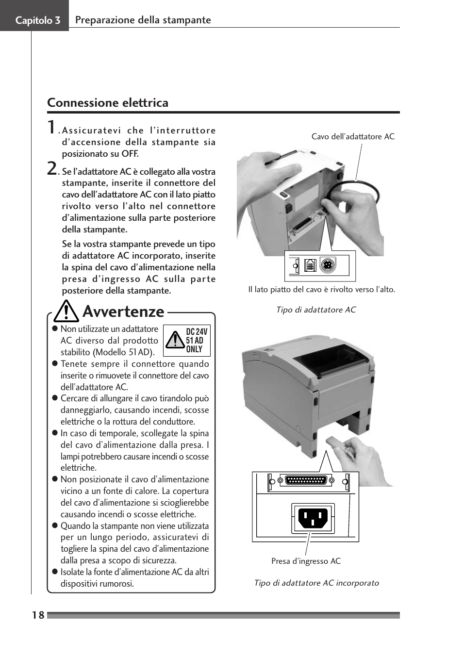 Connessione elettrica, Avvertenze | Citizen Systems Citizen CD-S500 User Manual | Page 154 / 220