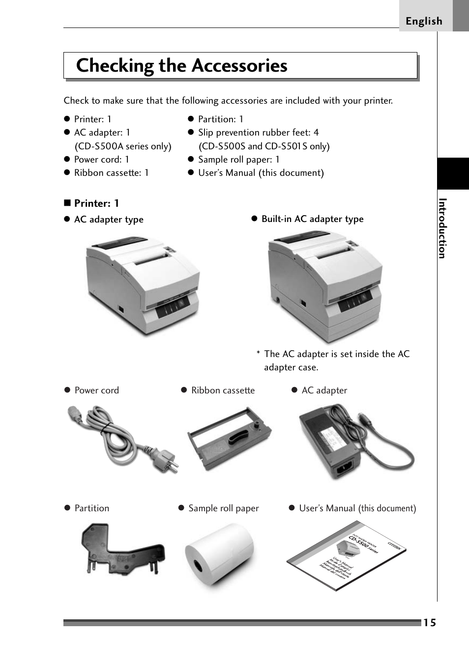 Checking the accessories | Citizen Systems Citizen CD-S500 User Manual | Page 17 / 220