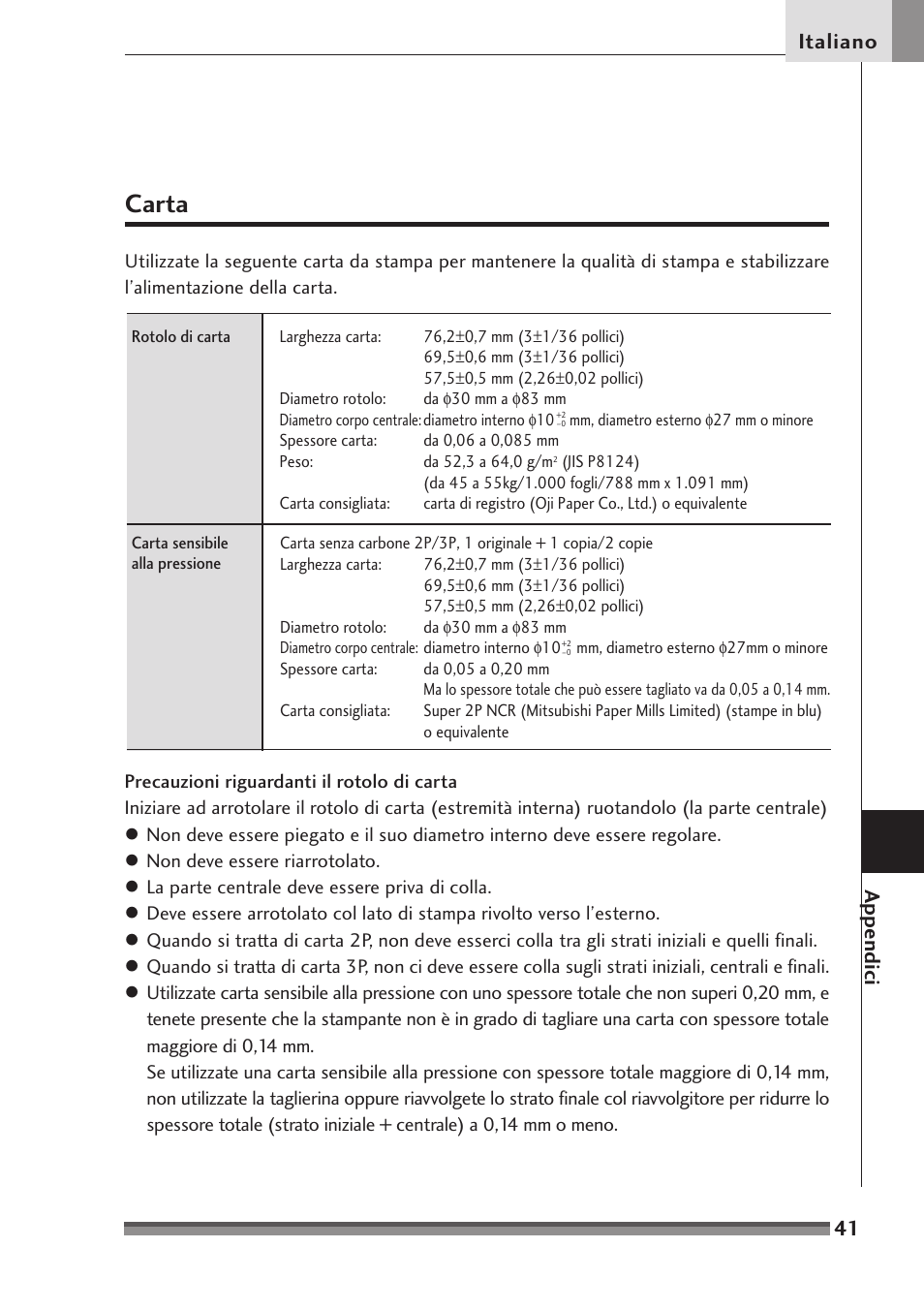 Carta, 41 italiano, Appendici | Citizen Systems Citizen CD-S500 User Manual | Page 177 / 220