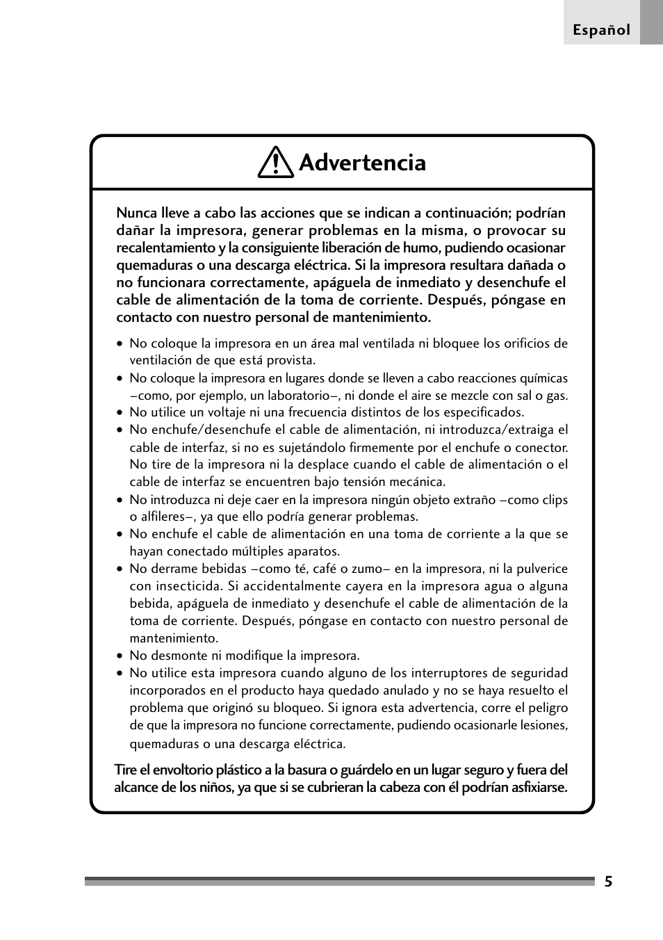 Advertencia | Citizen Systems Citizen CD-S500 User Manual | Page 183 / 220