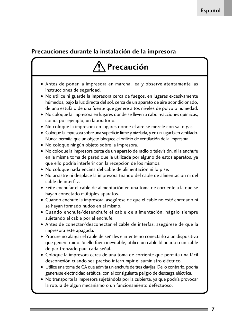 Precaución | Citizen Systems Citizen CD-S500 User Manual | Page 185 / 220