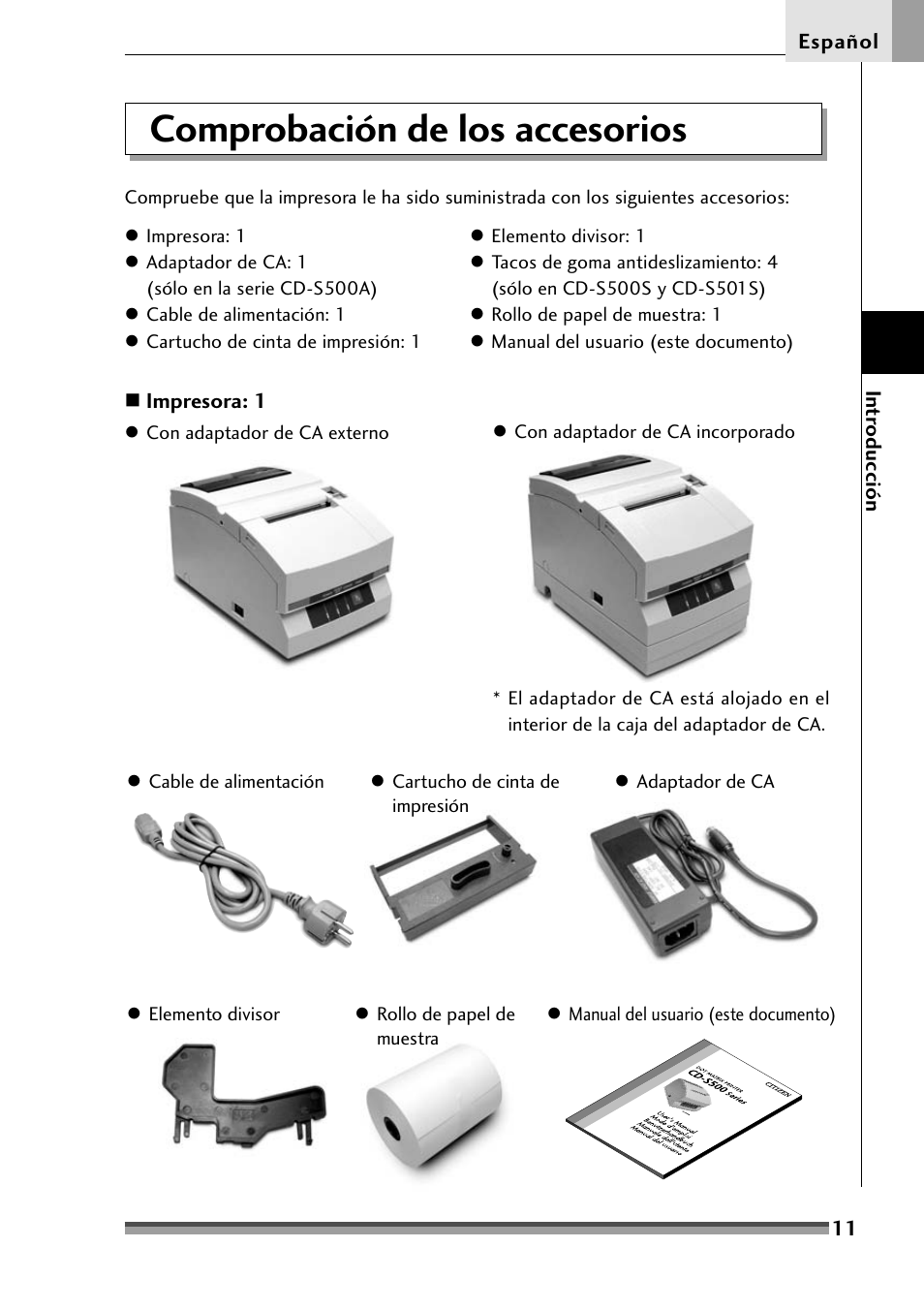 Comprobación de los accesorios | Citizen Systems Citizen CD-S500 User Manual | Page 189 / 220