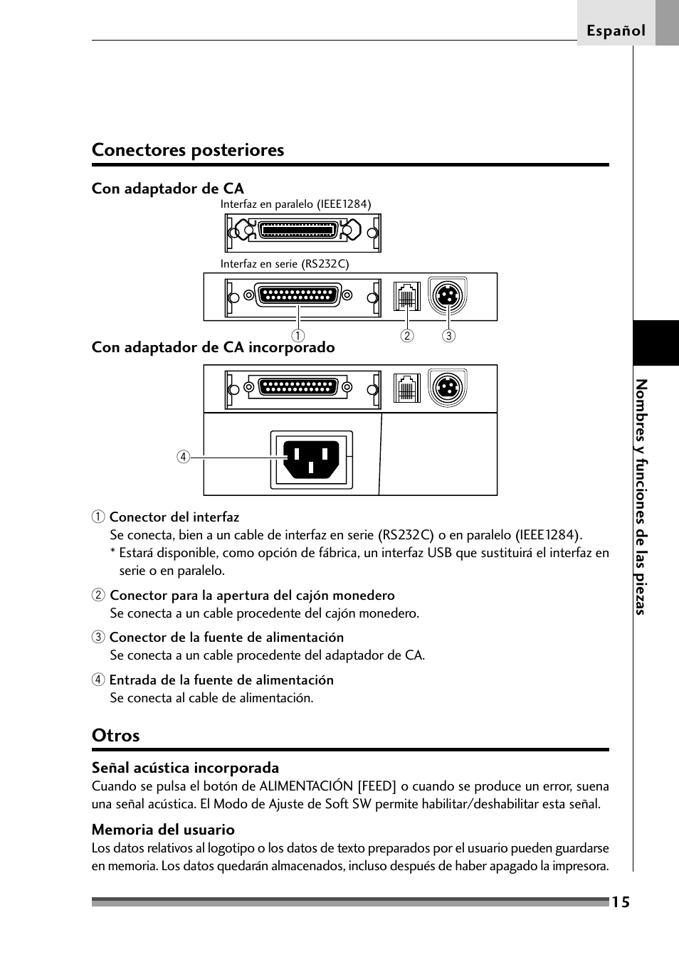 Conectores posteriores, Otros | Citizen Systems Citizen CD-S500 User Manual | Page 193 / 220