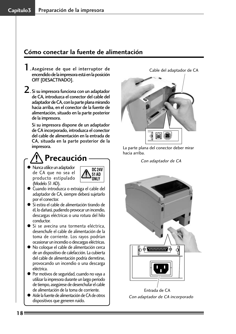 Cómo conectar la fuente de alimentación, Precaución | Citizen Systems Citizen CD-S500 User Manual | Page 196 / 220