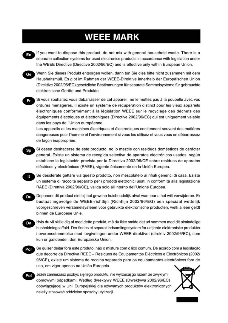 Weee mark | Citizen Systems Citizen CD-S500 User Manual | Page 2 / 220