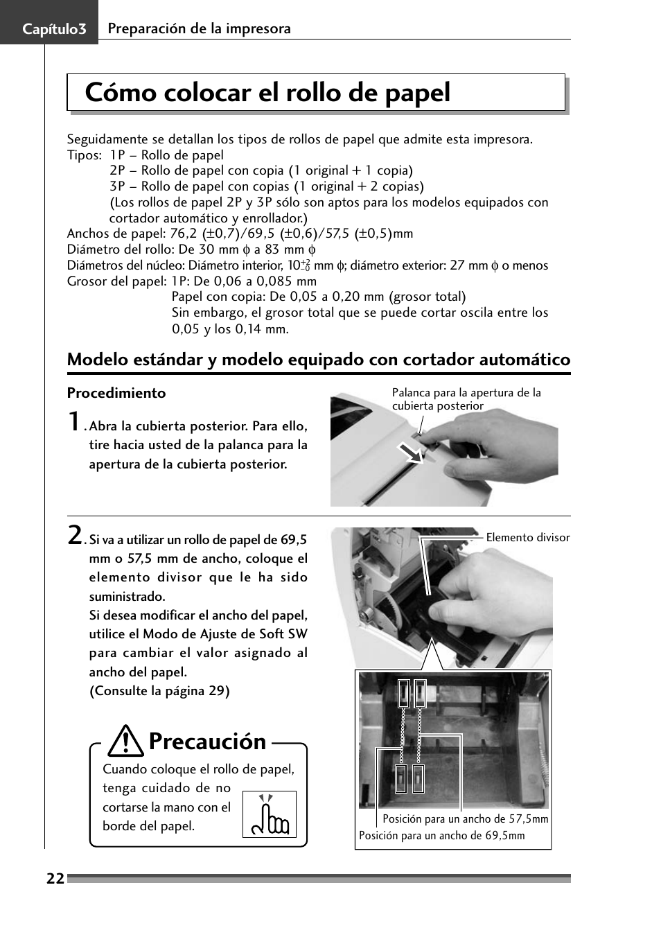 Cómo colocar el rollo de papel, Precaución | Citizen Systems Citizen CD-S500 User Manual | Page 200 / 220