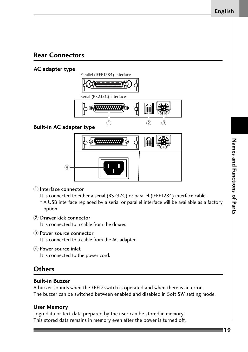 Rear connectors, Others | Citizen Systems Citizen CD-S500 User Manual | Page 21 / 220