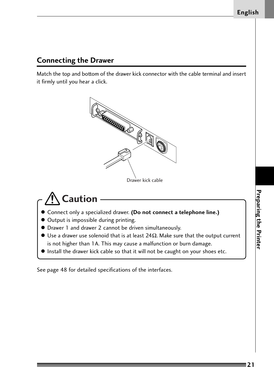 Connecting the drawer, Caution | Citizen Systems Citizen CD-S500 User Manual | Page 23 / 220