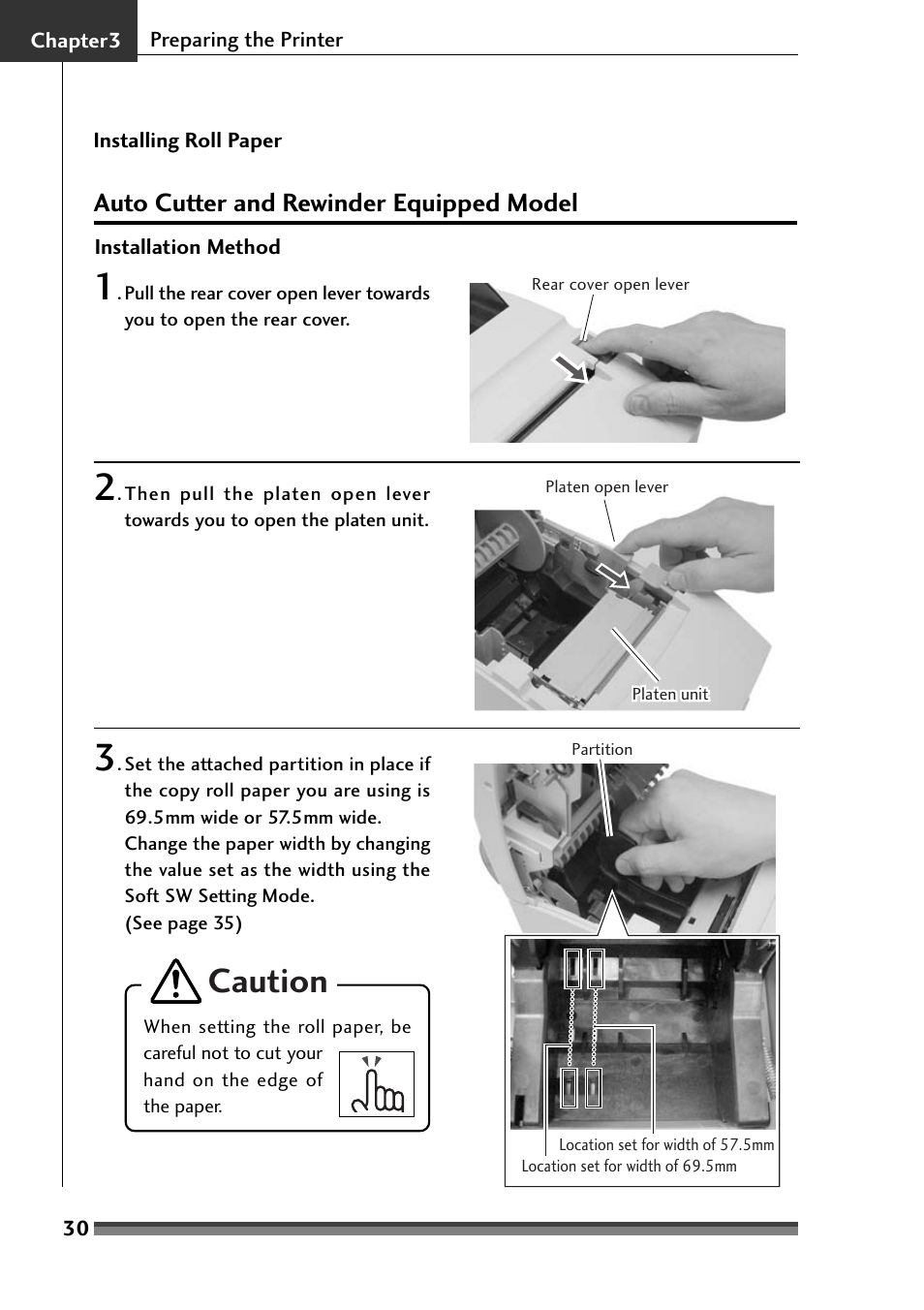 Auto cutter and r winder equipped model, Caution, Auto cutter and rewinder equipped model | Citizen Systems Citizen CD-S500 User Manual | Page 32 / 220