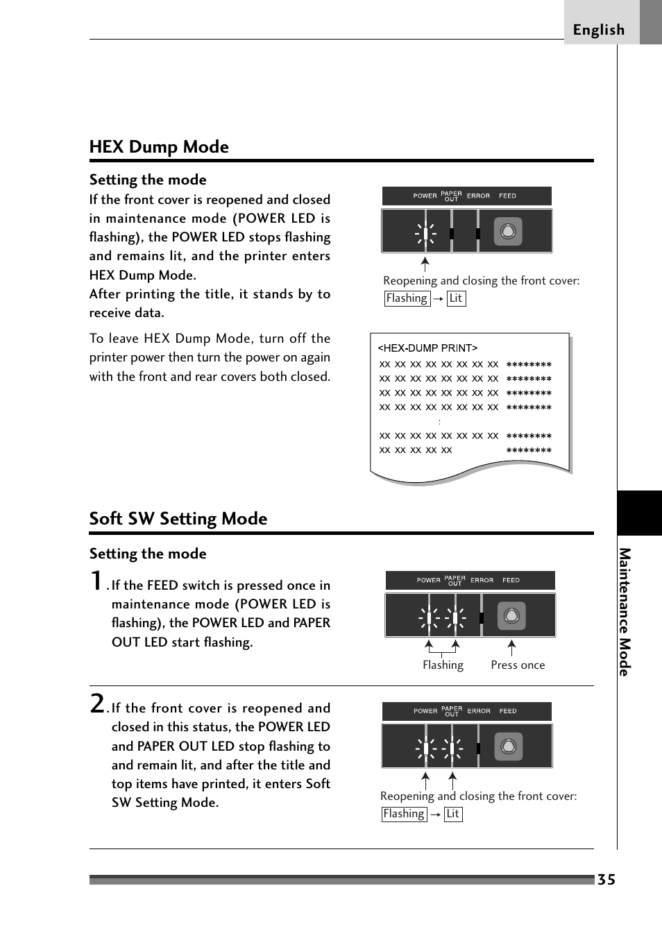 Hex dump mode, Soft sw setting mode, Setting the mode | Chapter4 maintenance mode | Citizen Systems Citizen CD-S500 User Manual | Page 37 / 220