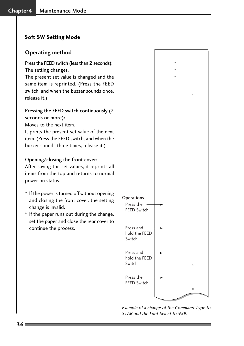 Operating method, 36 chapter4 maintenance mode, Soft sw setting mode operating method | Citizen Systems Citizen CD-S500 User Manual | Page 38 / 220