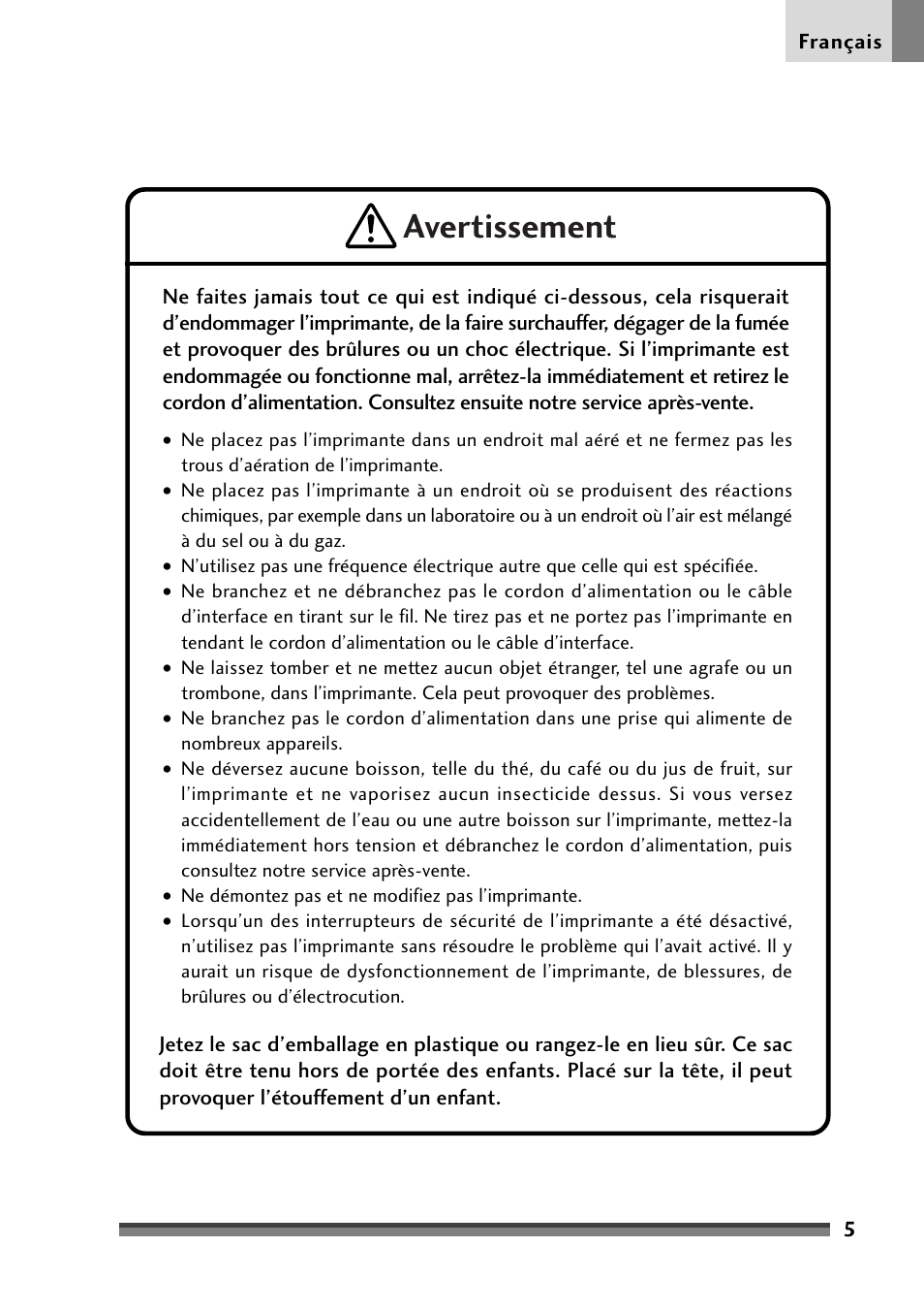 Avertissement | Citizen Systems Citizen CD-S500 User Manual | Page 57 / 220