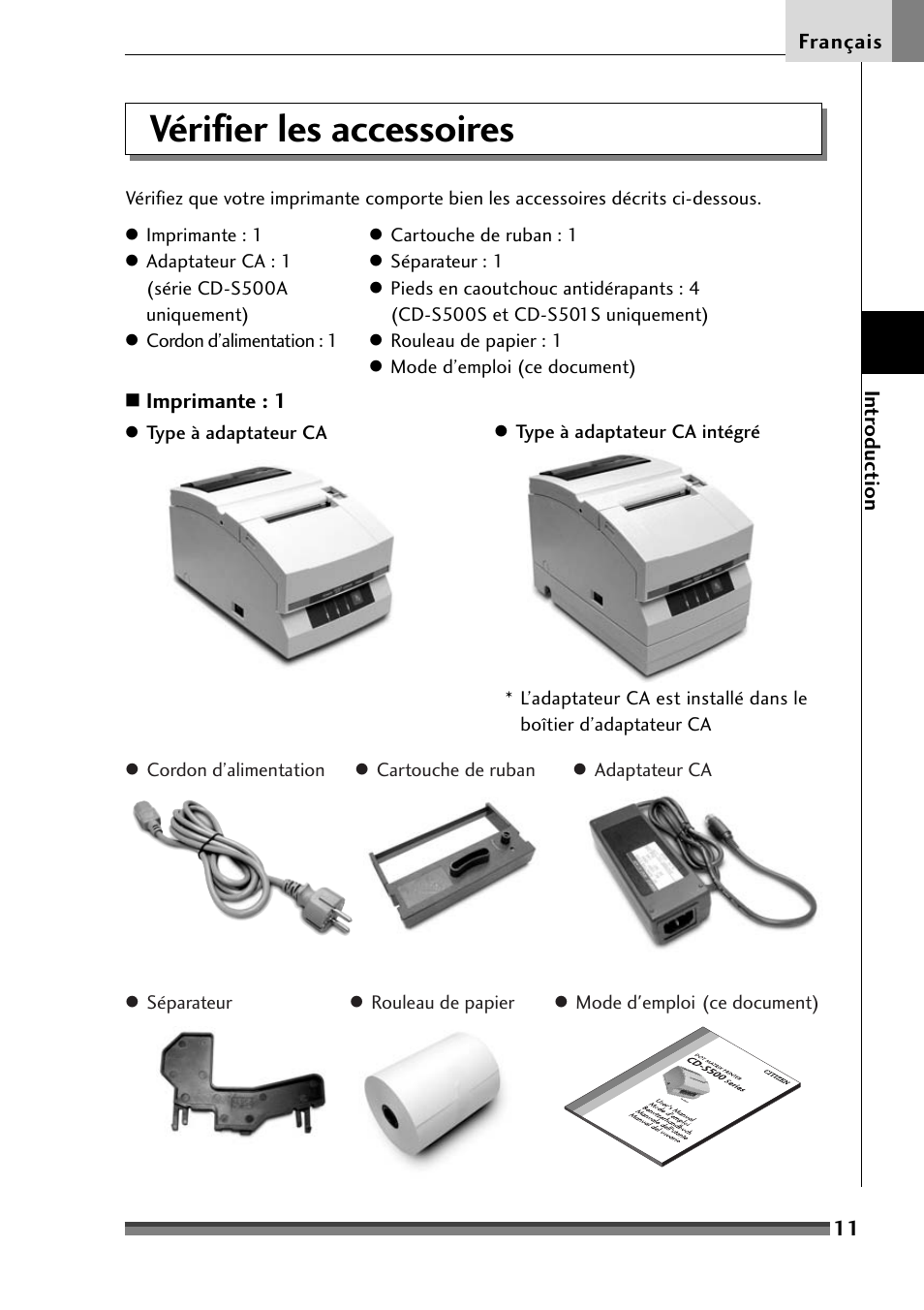 Vérifier les accessoires | Citizen Systems Citizen CD-S500 User Manual | Page 63 / 220