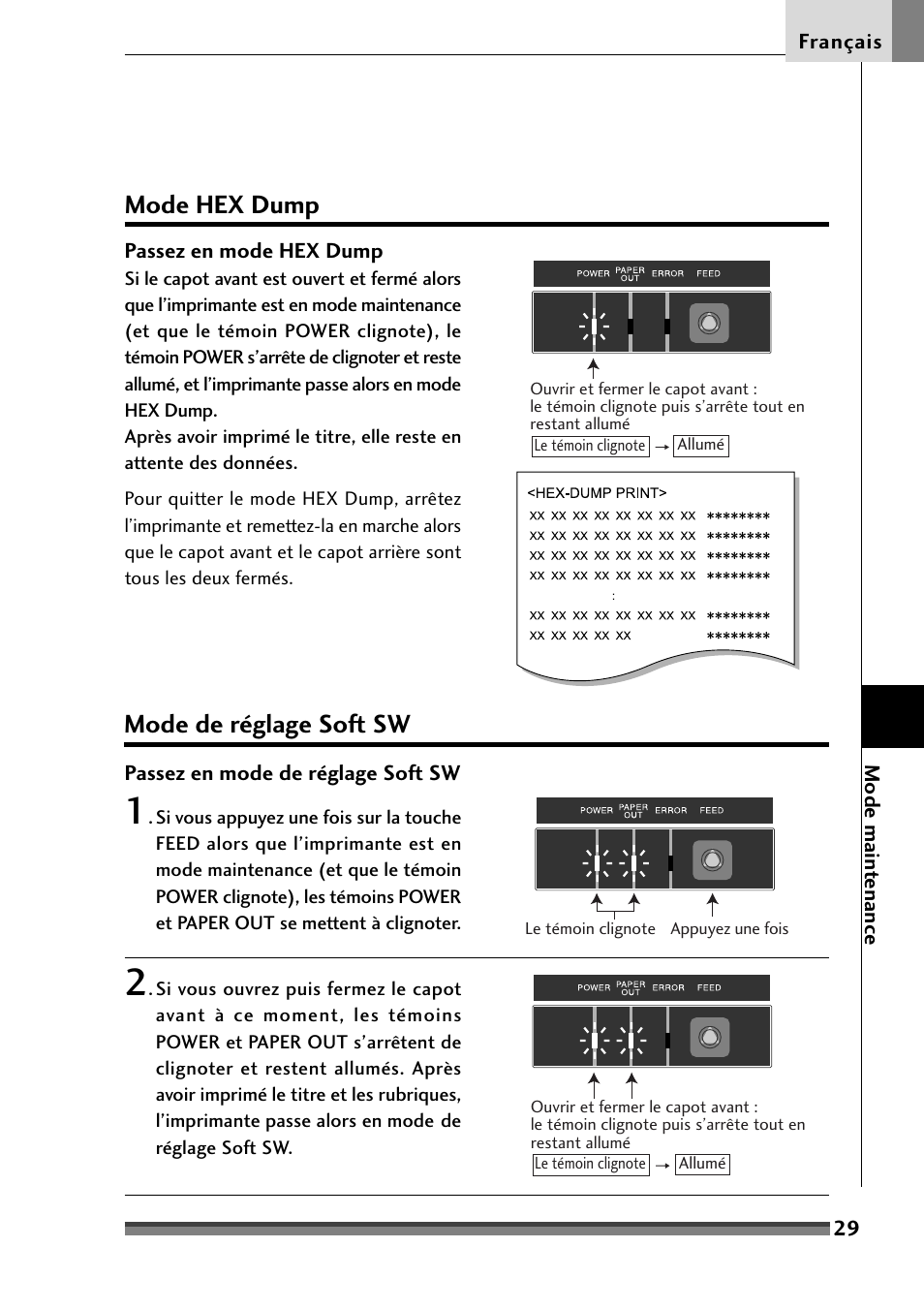 Mode hex dump, Mode de réglage soft sw, Mode passez en mode de réglage soft sw | Chapitre4 mode maintenance | Citizen Systems Citizen CD-S500 User Manual | Page 81 / 220