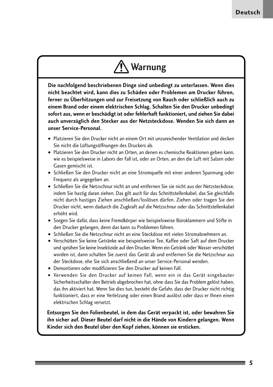 Warnung | Citizen Systems Citizen CD-S500 User Manual | Page 99 / 220