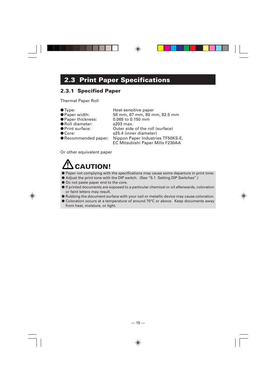 3 print paper specifications, 1 specified paper, Caution | Citizen Systems Citizen PPU PPU-700 User Manual | Page 18 / 40