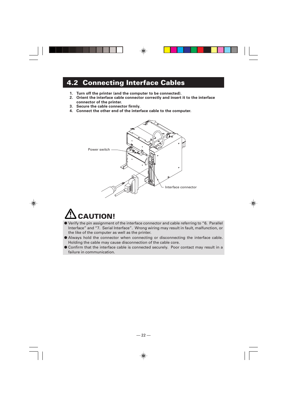 2 connecting interface cables, Caution | Citizen Systems Citizen PPU PPU-700 User Manual | Page 25 / 40