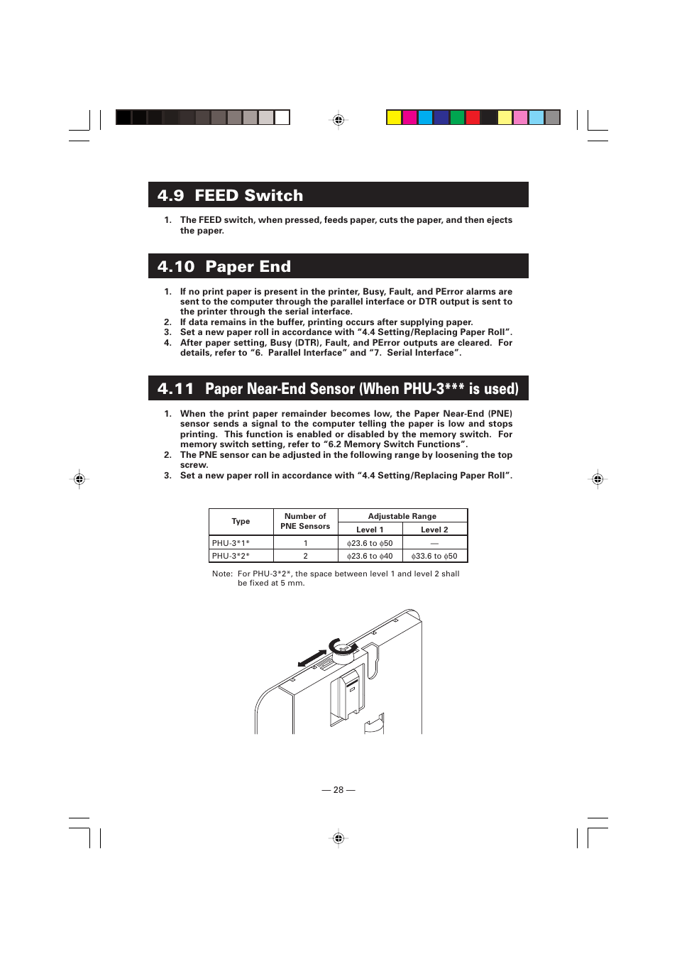 9 feed switch, 10 paper end, 11 paper near-end sensor (when phu-3*** is used) | Citizen Systems Citizen PPU PPU-700 User Manual | Page 31 / 40