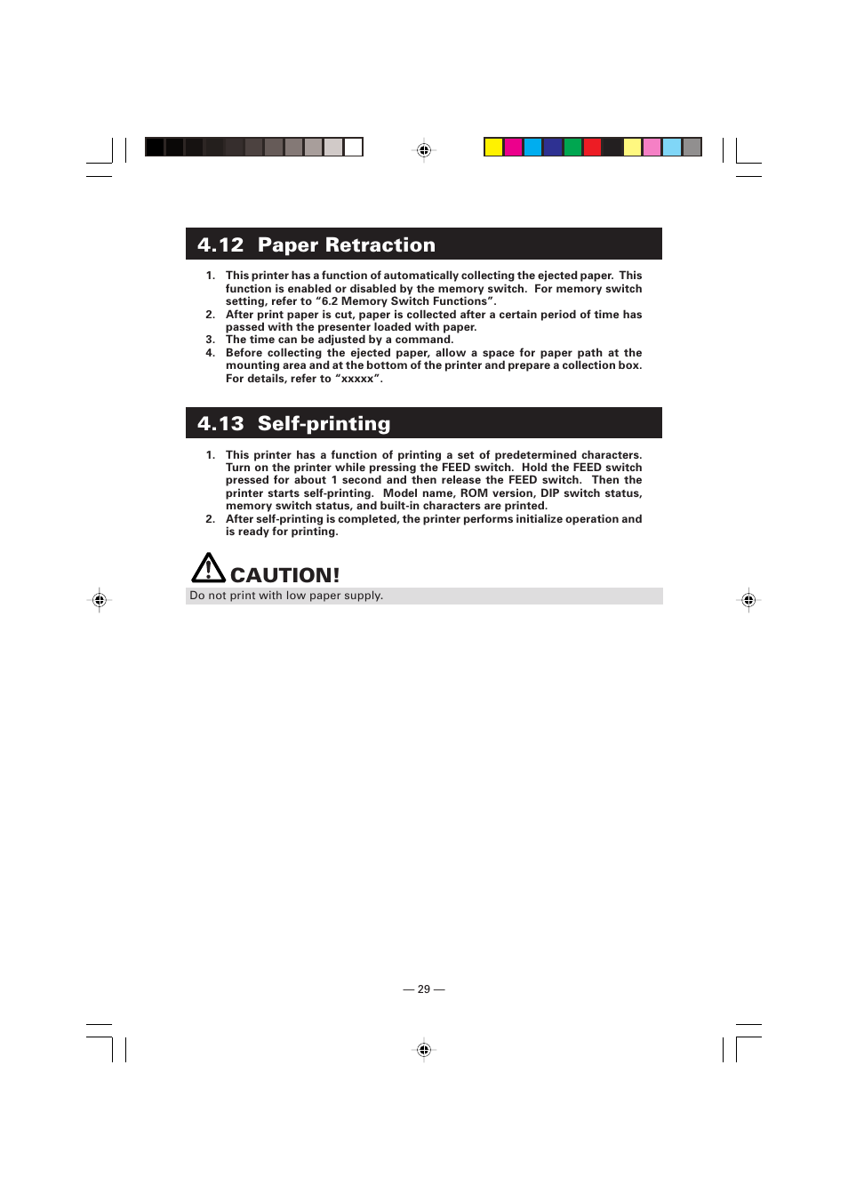 12 paper retraction, 13 self-printing, Caution | Citizen Systems Citizen PPU PPU-700 User Manual | Page 32 / 40