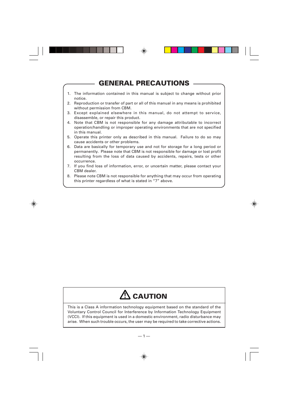 General precautions, Caution | Citizen Systems Citizen PPU PPU-700 User Manual | Page 4 / 40