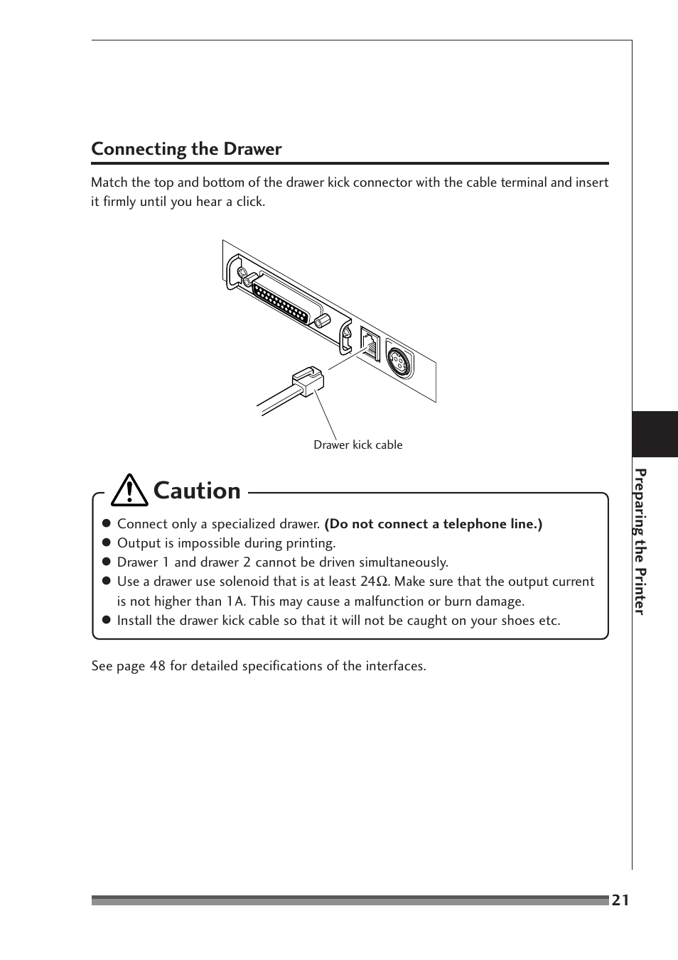 Connecting the drawer, Caution | Citizen Systems CD-S500A User Manual | Page 21 / 52