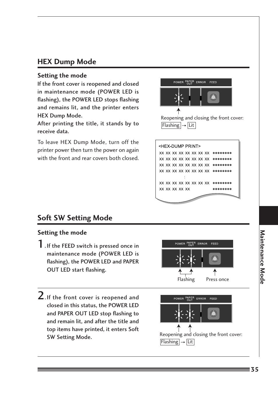 Hex dump mode, Soft sw setting mode | Citizen Systems CD-S500A User Manual | Page 35 / 52