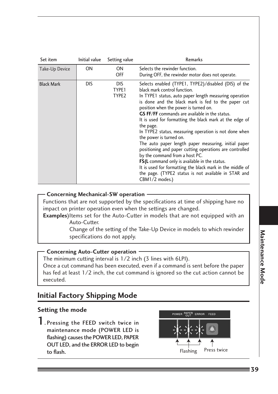 Initial factory shipping mode | Citizen Systems CD-S500A User Manual | Page 39 / 52
