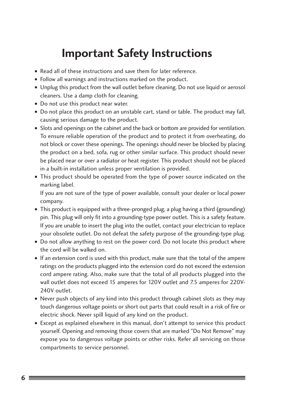 Important safety instructions | Citizen Systems CD-S500A User Manual | Page 6 / 52