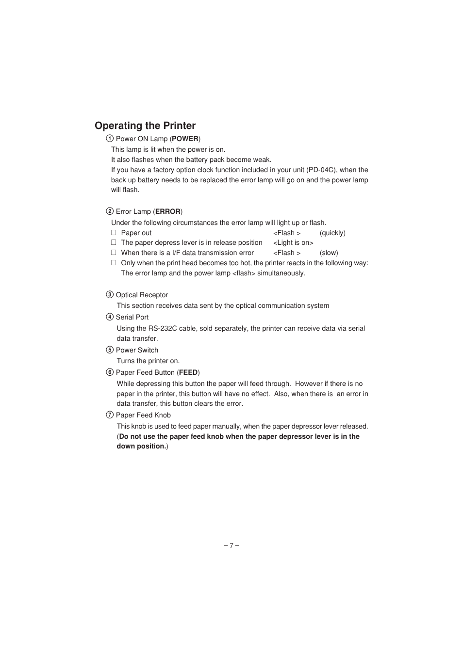 Operating the printer | Citizen Systems PD-04 User Manual | Page 11 / 42