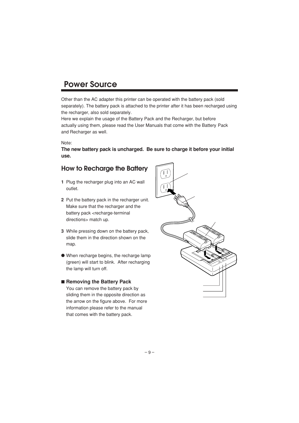 Power source, How to recharge the battery | Citizen Systems PD-04 User Manual | Page 13 / 42