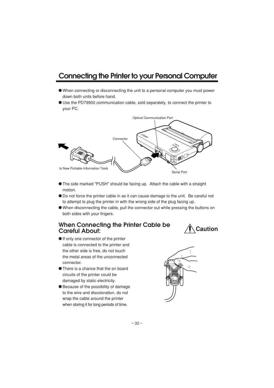 Connecting the printer to your personal computer | Citizen Systems PD-04 User Manual | Page 36 / 42