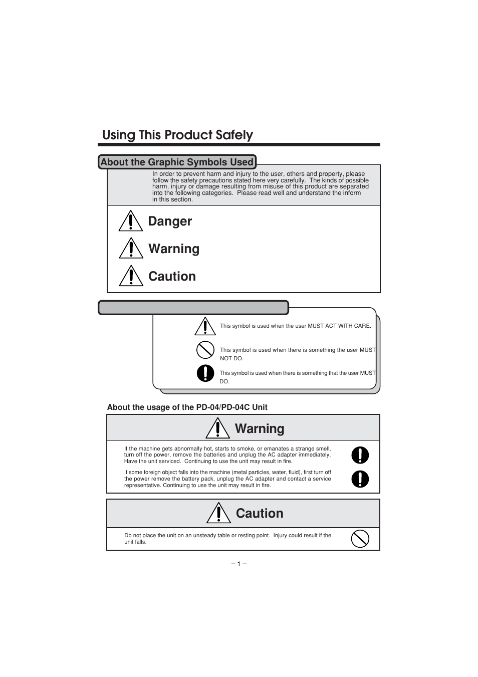 Using this product safely danger warning caution, Warning caution | Citizen Systems PD-04 User Manual | Page 5 / 42