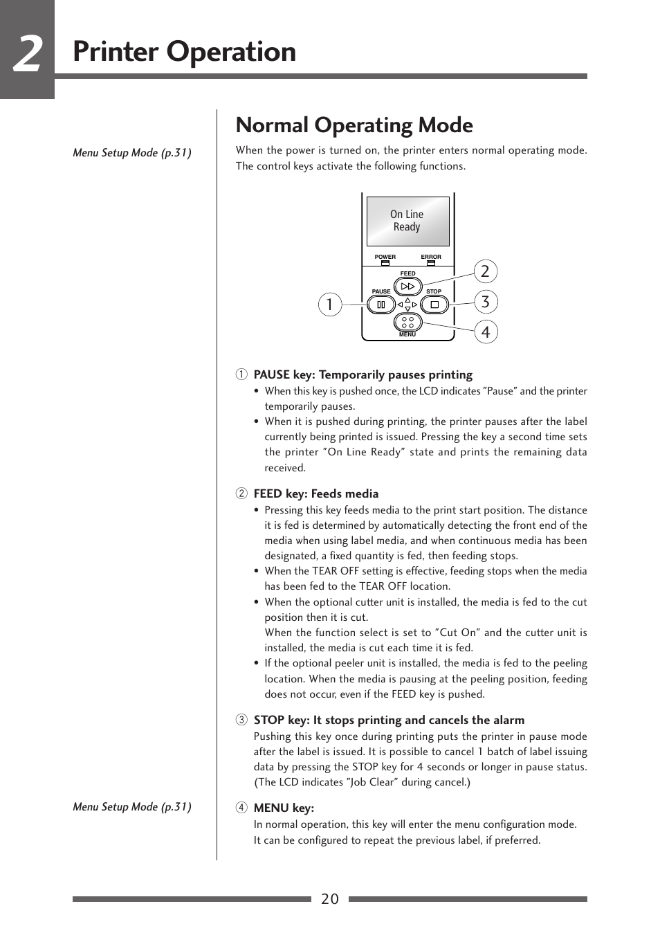 Normal operating mode, Printer operation | Citizen Systems Citizen CL-S700 User Manual | Page 20 / 70