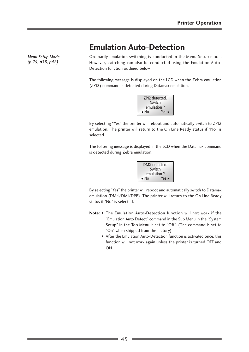 Emulation auto-detection, 45 printer operation | Citizen Systems Citizen CL-S700 User Manual | Page 45 / 70