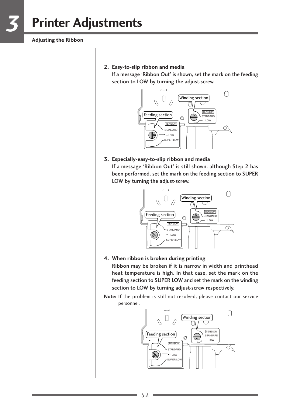 Printer adjustments, Adjusting the ribbon | Citizen Systems Citizen CL-S700 User Manual | Page 52 / 70