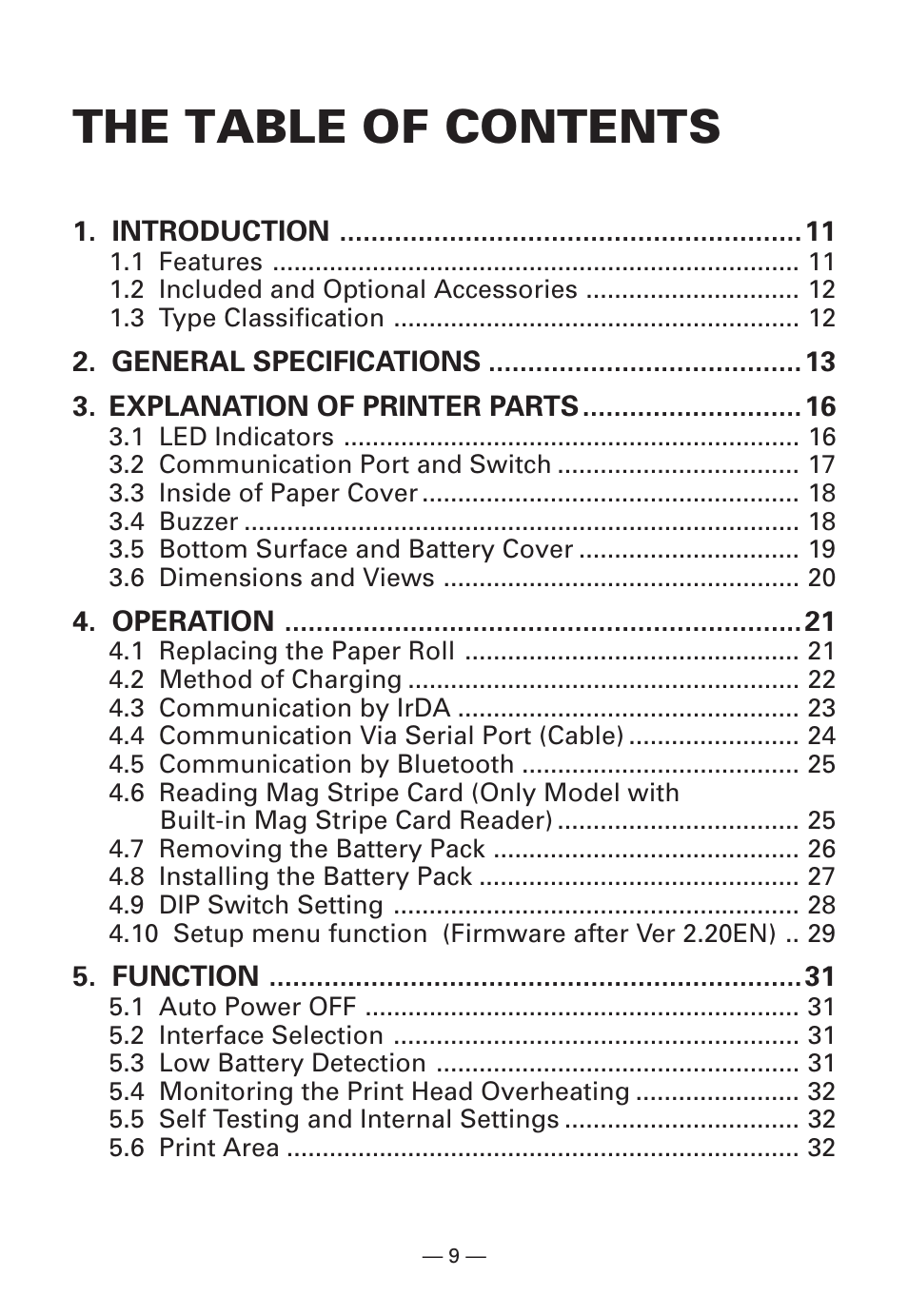 The table of contents | Citizen Systems Citizen CMP-10BT User Manual | Page 11 / 41