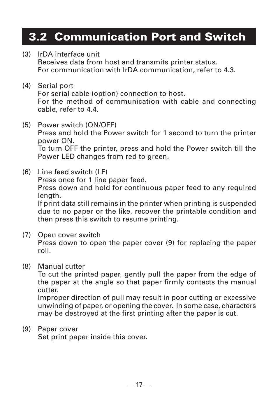 2 communication port and switch | Citizen Systems Citizen CMP-10BT User Manual | Page 19 / 41