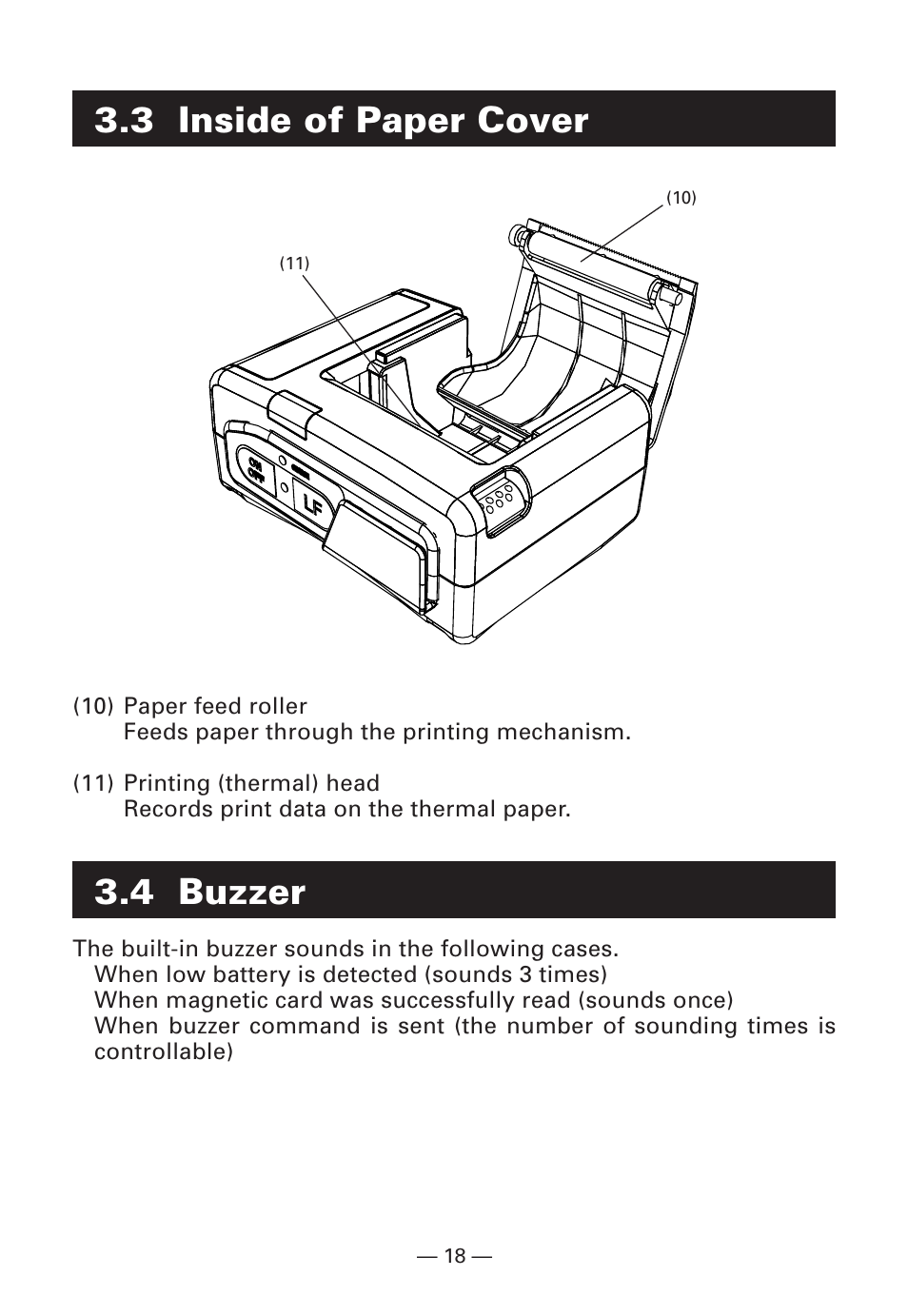 3 inside of paper cover, 4 buzzer | Citizen Systems Citizen CMP-10BT User Manual | Page 20 / 41