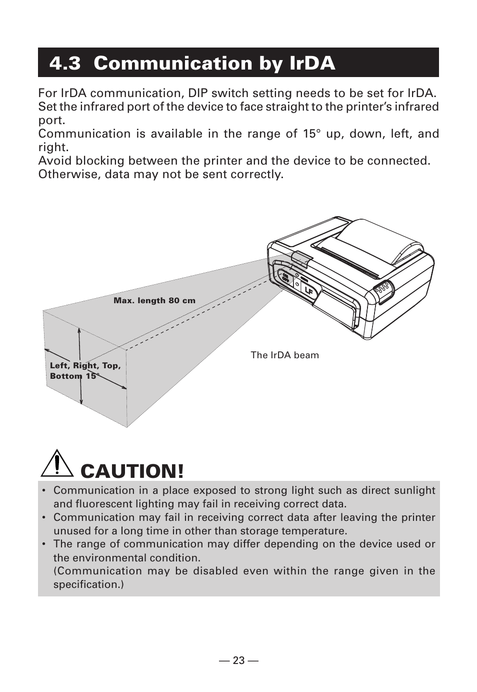 3 communication by irda, Caution | Citizen Systems Citizen CMP-10BT User Manual | Page 25 / 41