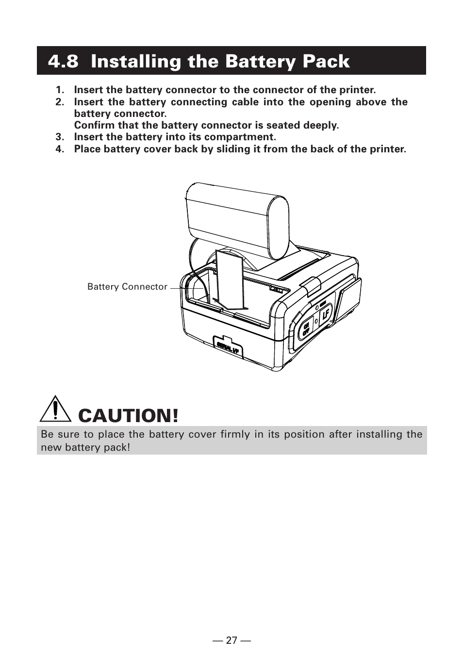 8 installing the battery pack, Caution | Citizen Systems Citizen CMP-10BT User Manual | Page 29 / 41