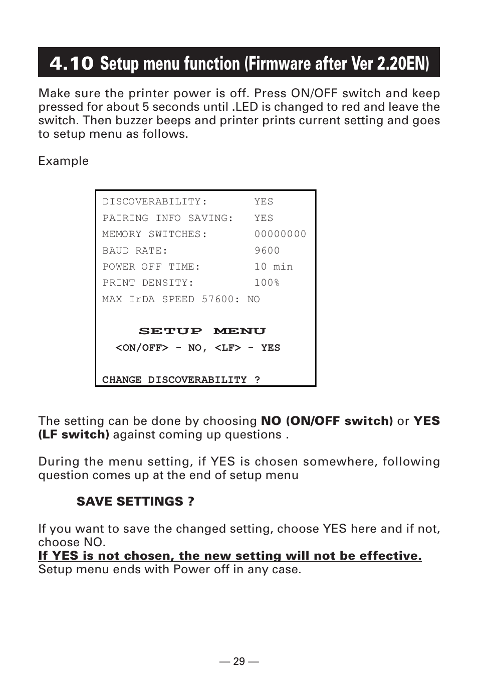 10 setup menu function | Citizen Systems Citizen CMP-10BT User Manual | Page 31 / 41