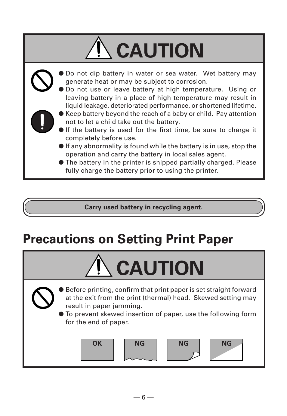 Precautions on setting print paper, Caution | Citizen Systems Citizen CMP-10BT User Manual | Page 8 / 41