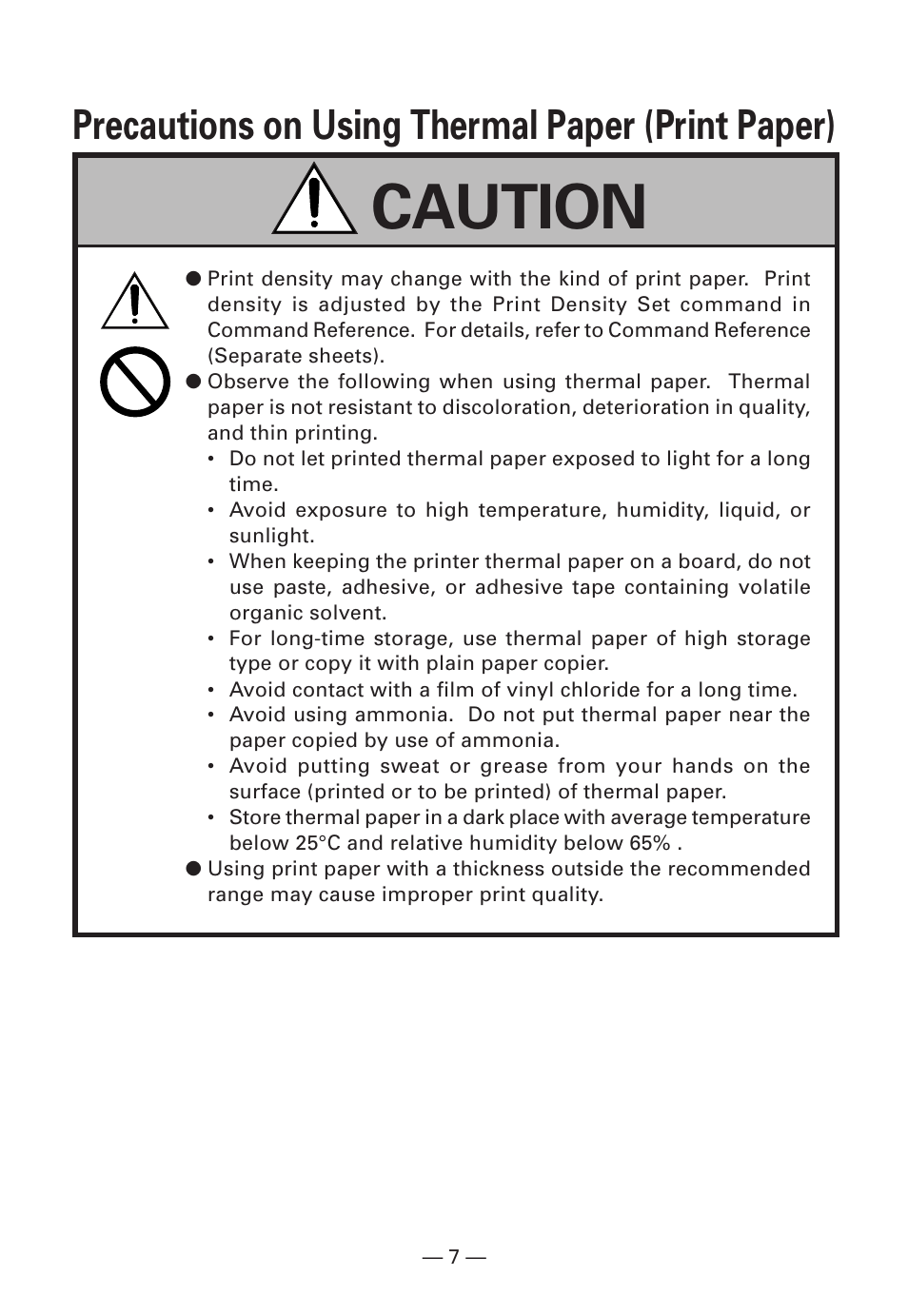 Precautions on using thermal paper (print paper), Caution | Citizen Systems Citizen CMP-10BT User Manual | Page 9 / 41