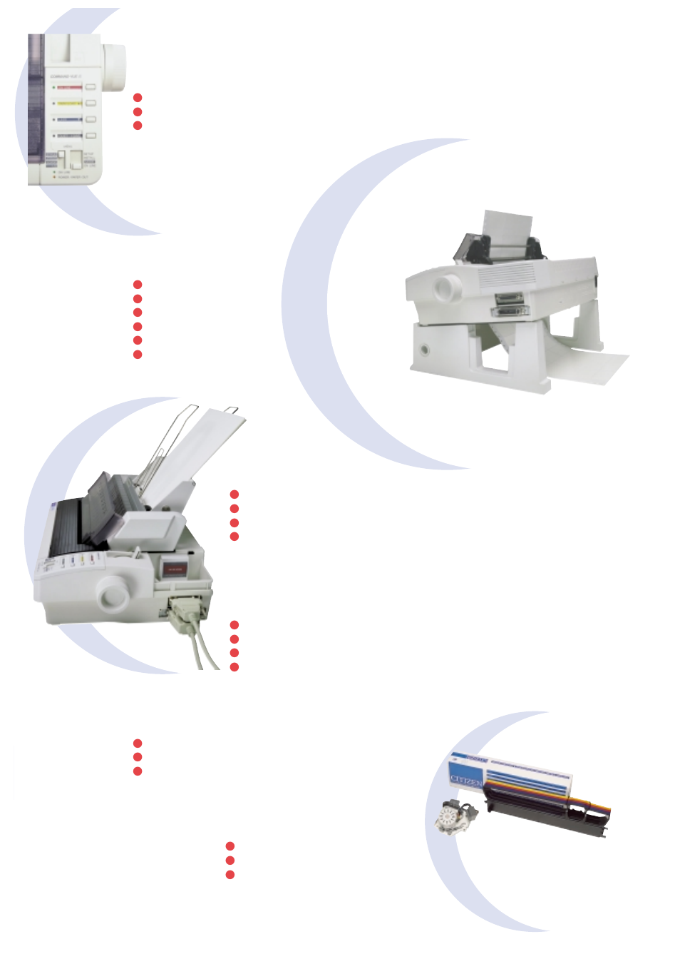 Command vue iii control panel, Paper feeding and paper paths, Optional automatic sheet feeder | Optional serial interface, Optional colour kit | Citizen Systems Swift 90 User Manual | Page 3 / 4