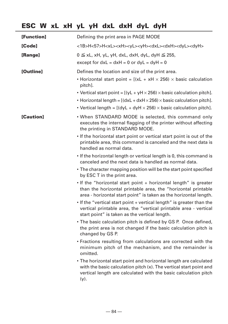 Esc w xl xh yl yh dxl dxh dyl dyh | Citizen Systems iDP3240 User Manual | Page 104 / 231