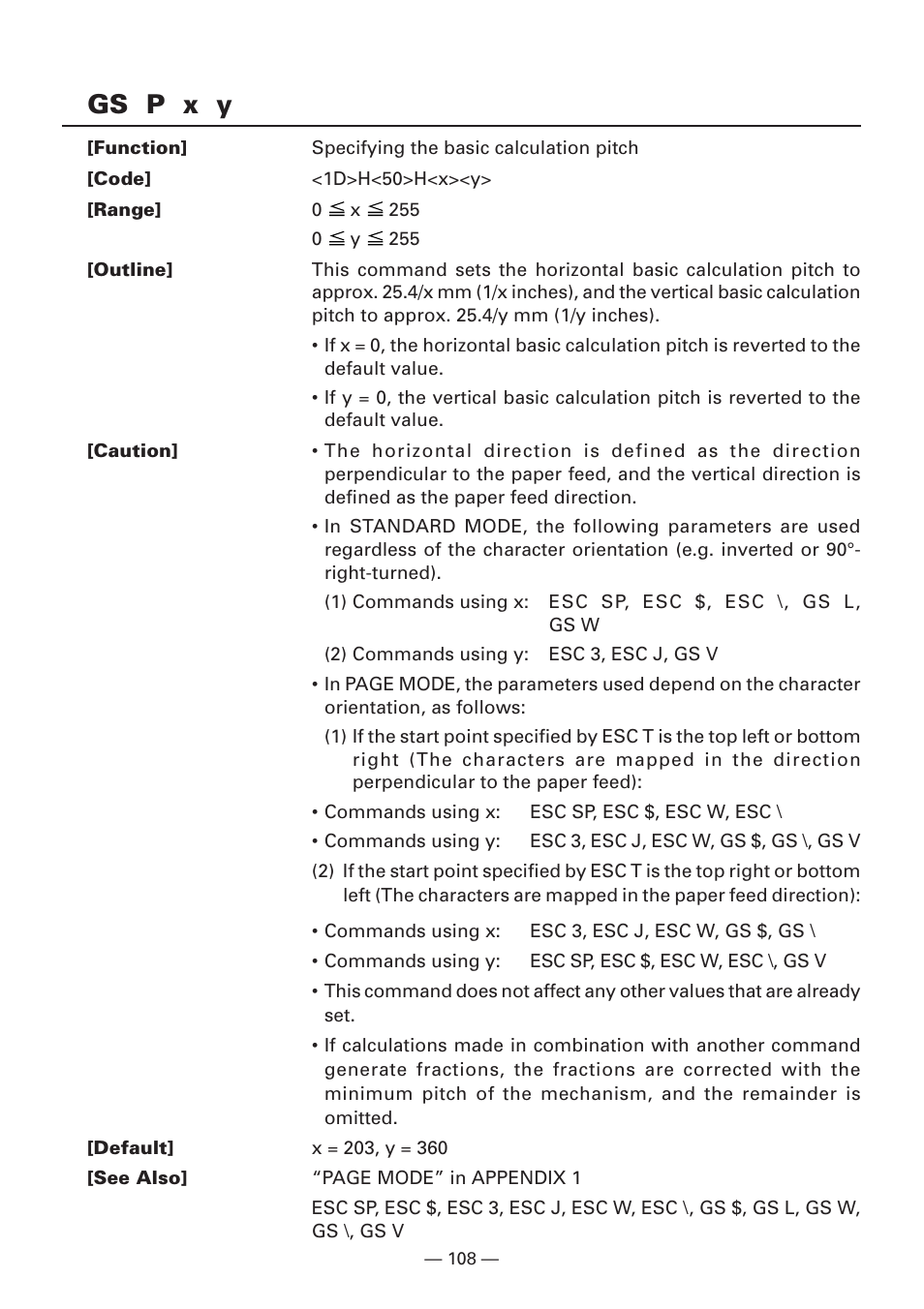 Gs p x y | Citizen Systems iDP3240 User Manual | Page 128 / 231