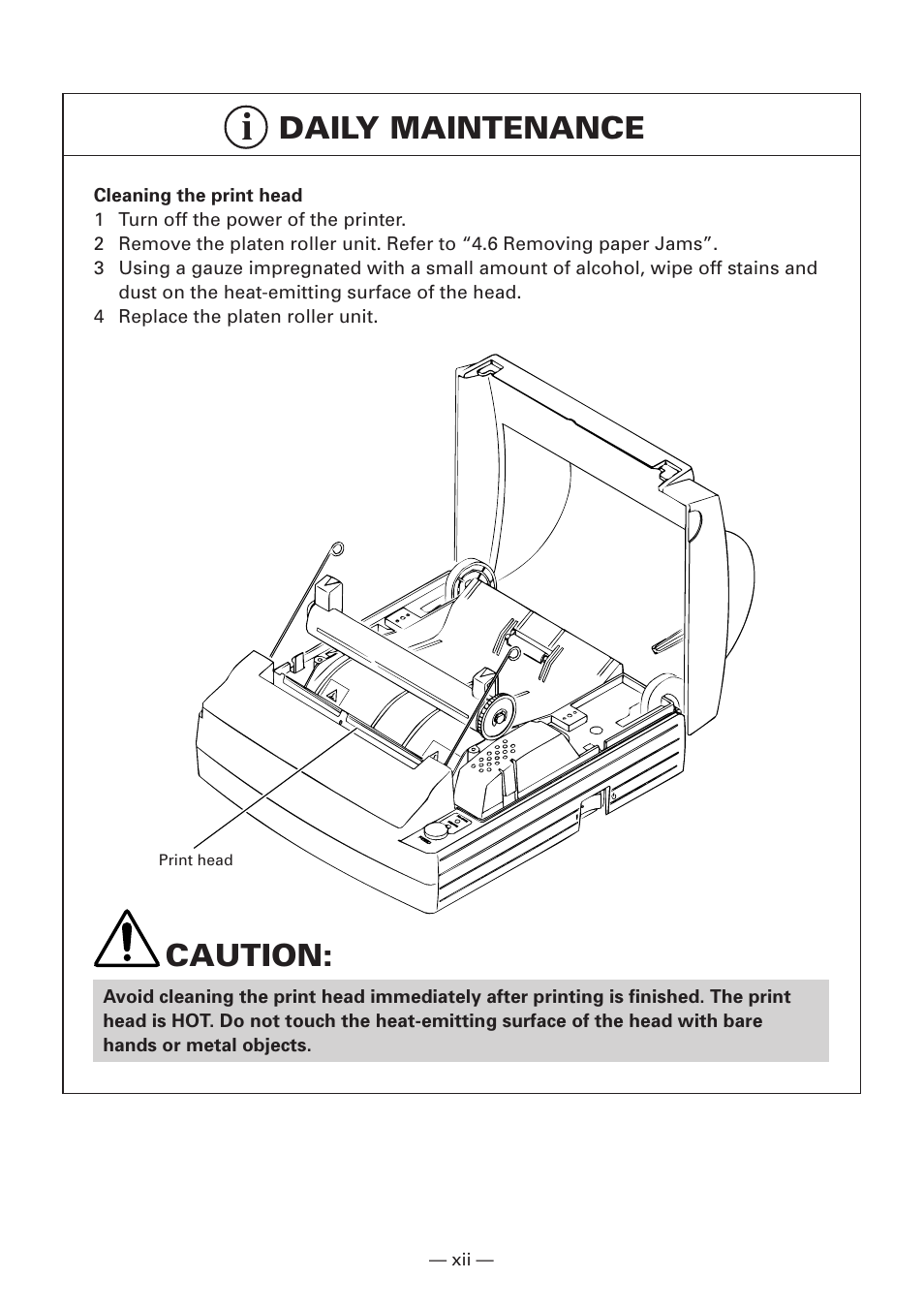 Daily maintenance, Caution | Citizen Systems iDP3240 User Manual | Page 14 / 231